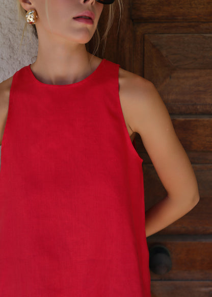 Rouge %100 Keten Mini Elbise