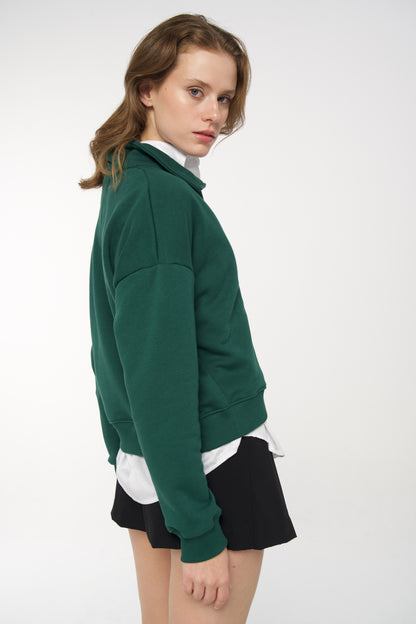 Nakışlı V Yaka Sweatshirt